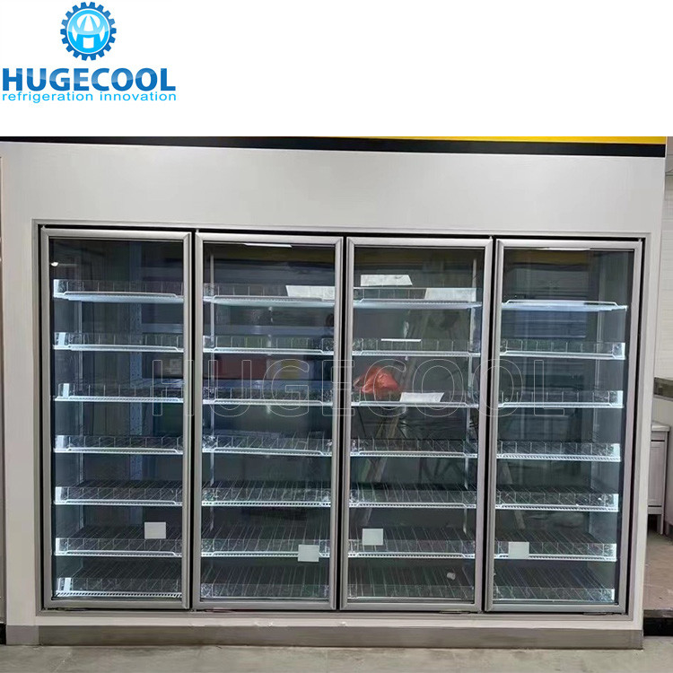 walk in cold room glass door display with shelves