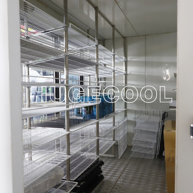 walk in cold room glass door display with shelves