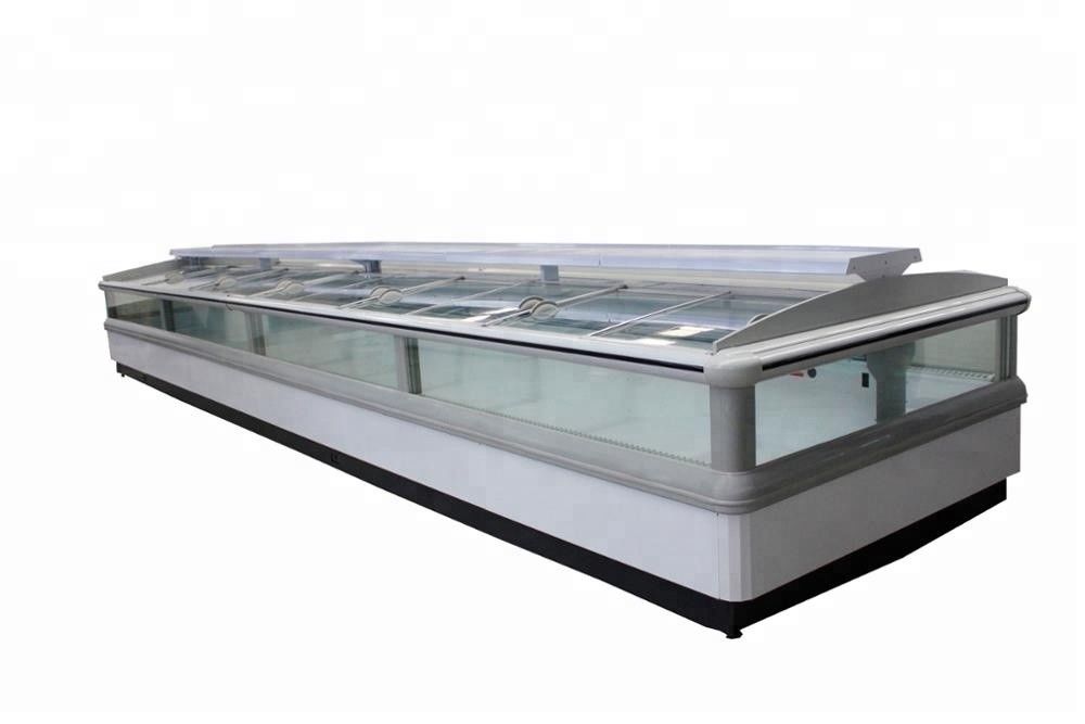 OEM Supermarket Island Freezer Auto Electrical Defrost For Seafood